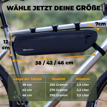 Rovativ Bikepacking-Rahmentasche RRT46, 46 cm, wasserdicht, 3,5 l