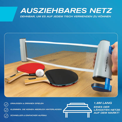 PRO-SPIN Tischtennisschläger Set mit Netz für 2 Spieler, Rot