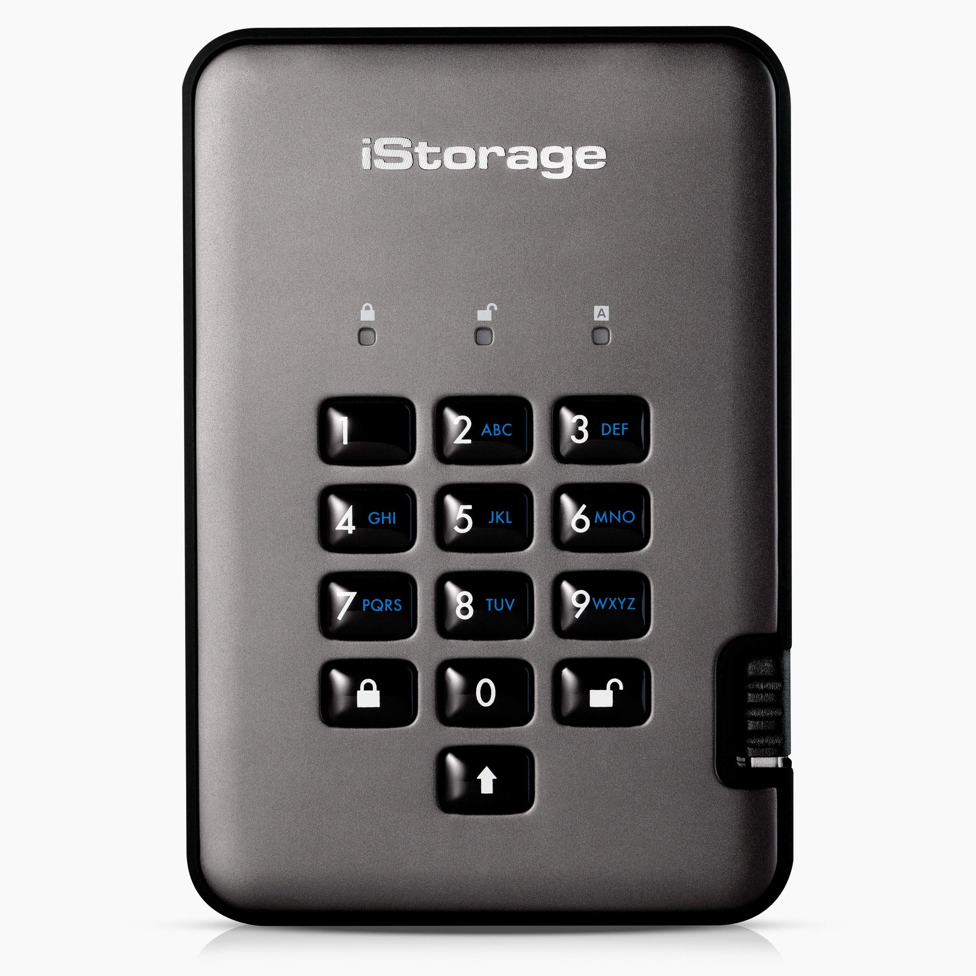 iStorage diskAshur PRO2 SSD 512 GB - Passwortgeschütztes Laufwerk: Schwarze, kompakte externe SSD mit Hardware-Verschlüsselung.