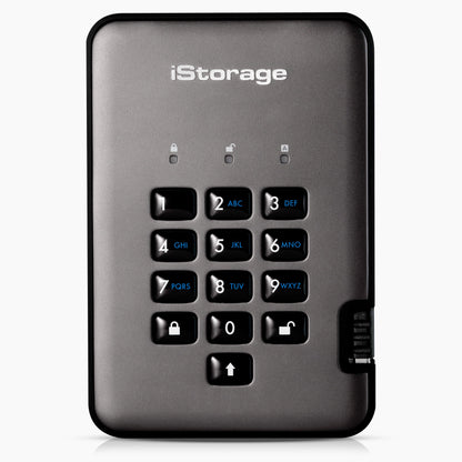 iStorage diskAshur PRO2 SSD 512 GB - Passwortgeschütztes Laufwerk: Schwarze, kompakte externe SSD mit Hardware-Verschlüsselung.