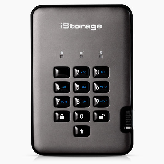 iStorage diskAshur PRO2 SSD 512 GB - Passwortgeschütztes Laufwerk: Schwarze, kompakte externe SSD mit Hardware-Verschlüsselung.