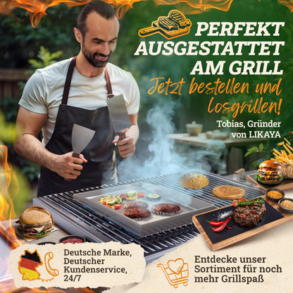 LIKAYA® Plancha Grillplatte Edelstahl - 30x40cm mit Spachtelset