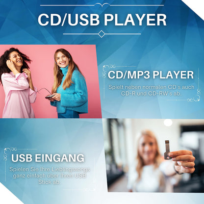 ecosa Tragbarer CD-Player Boombox mit UKW-Radio und USB, dunkelblau