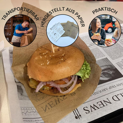 Kraftpapier Hamburgertasche Newspaper – Weiss, 2-seitig offen