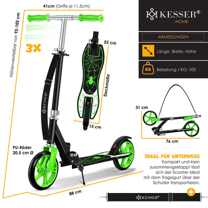KESSER® Spider Kickscooter Klappbar Höhenverstellbar - Grün