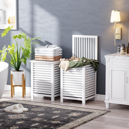 SMIBUY Grosser Wäschekorb Bambus mit Deckel – Weiss