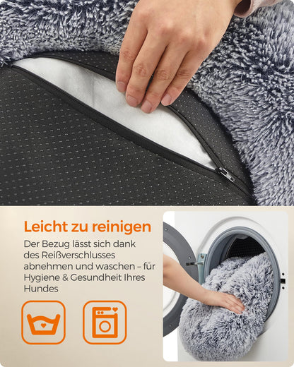Feandrea Hundebett Donut, waschbares Katzenbett, Plüsch, 80 cm, grau