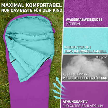 NORDBÄR Kinderschlafsack KSL120 – Mumienschlafsack bis 145 cm