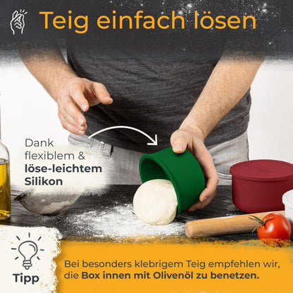 Teigbar Pizzaballenbox mit Deckel, 6er Set Italia aus Silikon