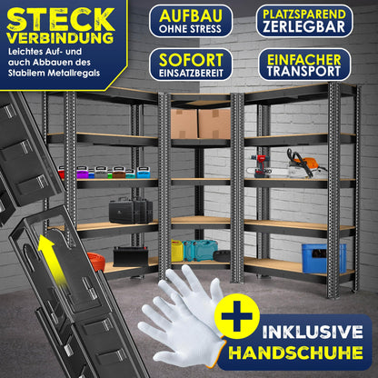 MASKO 3er Set Schwerlastregal – Metall, 1x Eck, 2x Lager, Schwarz