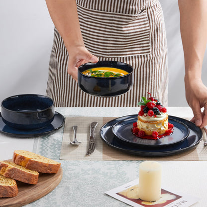 Joyfair Geschirrset 18-tlg Steinzeug für 6 Personen - Tiefsee Blau