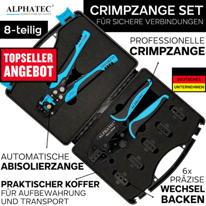 ALPHATEC Crimpzangen-Set PRO-08 mit Wechselbacken und Abisolierzange