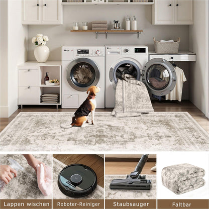 HUGEAR Vintage Teppich Beige 240x300 cm waschbar rutschfest