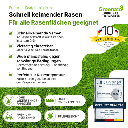 Greenato Berliner Tiergarten Rasensamen - 30 kg schnellkeimend für 1200 m²