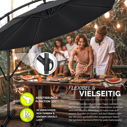 tillvex Ampelschirm Ø 350 cm Aluminium mit Kurbel & Abdeckung