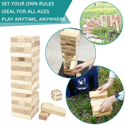JacJoe All Pro Jumbo Holz-Stapelspiel mit Würfeln und Tragetasche