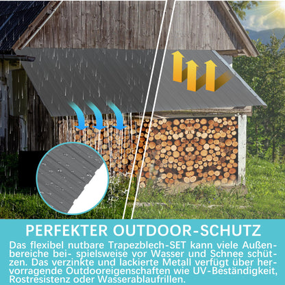 Thanaddo Trapezblech 22er Set, verzinktes Stahlblech, 10,12 m², Grau