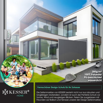 KESSER Alu-Seitenmarkise ausziehbarer Sichtschutz – 300x200cm Dunkelgrau