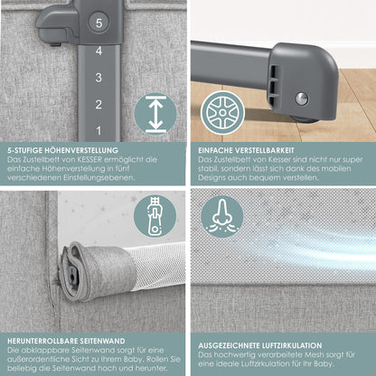 KESSER Hubi 3in1 Zustellbett Babybett Reisebett - Hellgrau