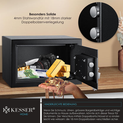 KESSER Möbeltresor mit Doppelbartschloss, Safe 30x20x20 cm, schwarz