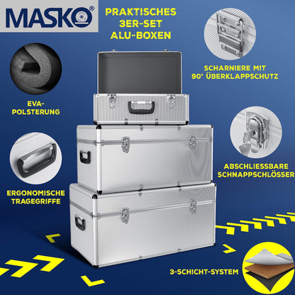 Masko 3er Set Alu Boxen – Transport-, Werkzeug- & Lagerkisten