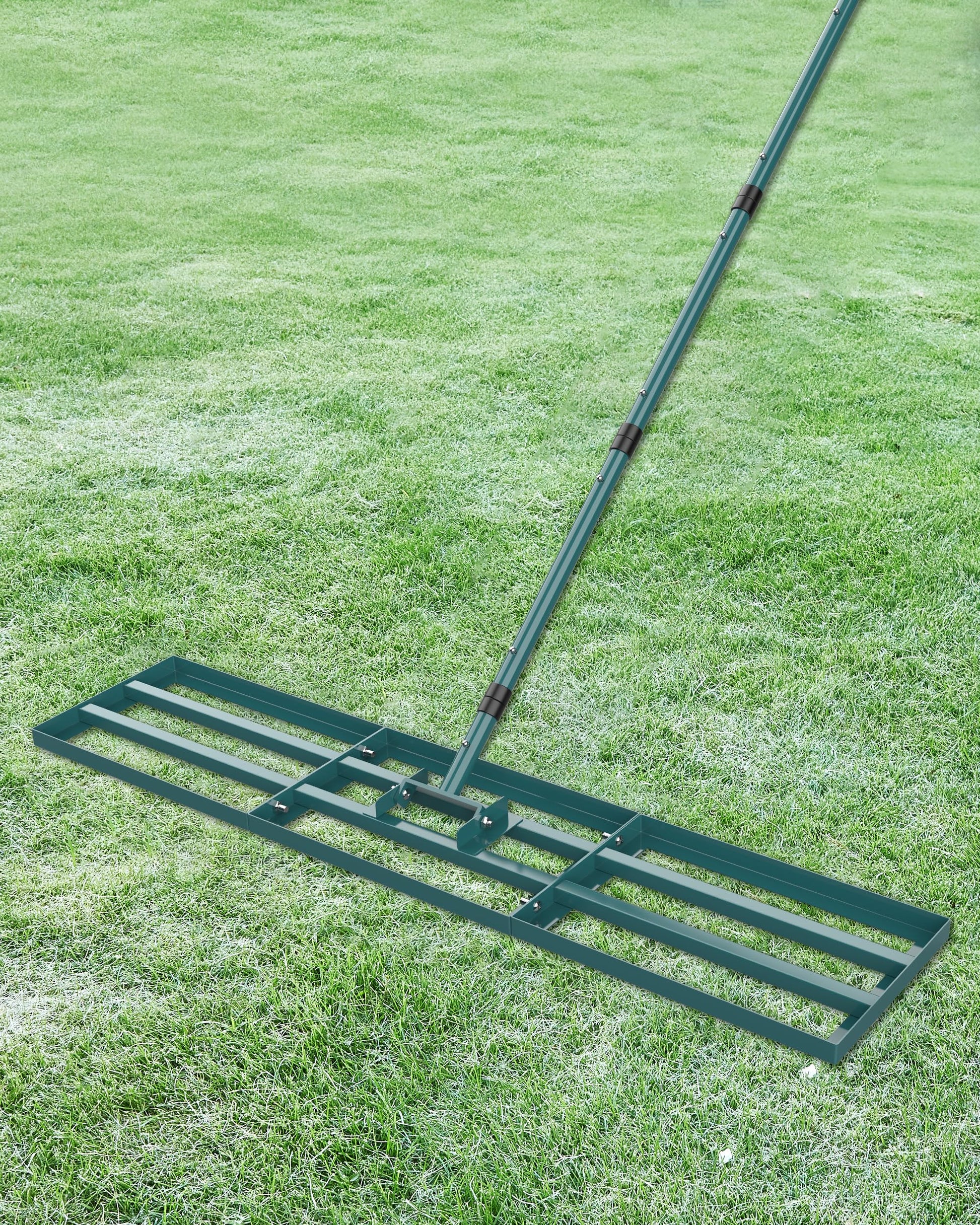 Signstek Rasenrakel Nivellierrechen 114x25 cm mit 1.98 m Stiel zum Ebnen von Rasenflächen