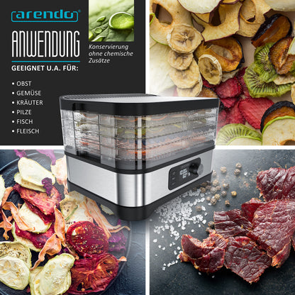Arendo Dörrautomat Edelstahl 400W - 5 Fächer, Temp.regler