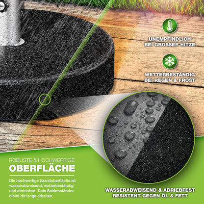 tillvex Granit Sonnenschirmständer mit Rollen, Edelstahlrohr, 27 kg
