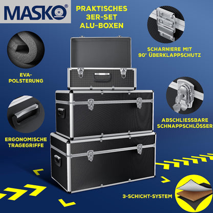 Masko® 3er SET Alu Boxen – Robuste Transport- & Lagerkisten