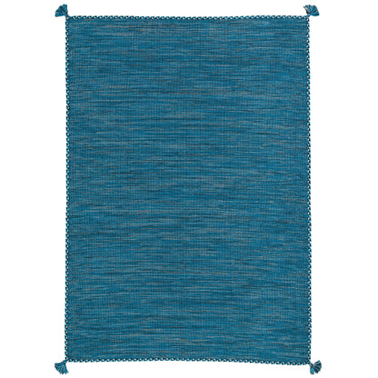 Natur Teppich Kelim Prico aus Baumwolle – Blau Petrol
