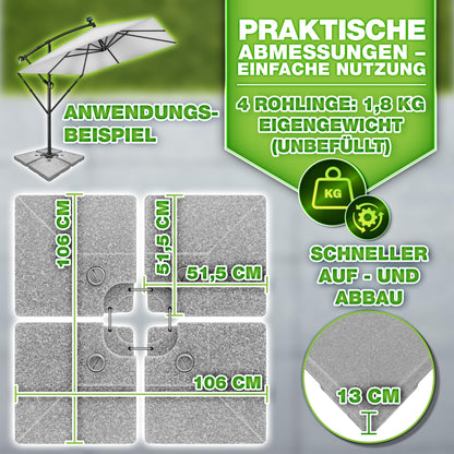 tillvex Sonnenschirmständer 90 L / 120 kg, 4-teilig, für Ampelschirm