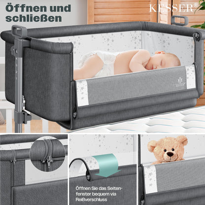 KESSER Hubi 3in1 Baby Beistellbett Reisebett – Dunkelgrau