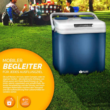 tillvex Kühlbox elektrisch 32L - 230V/12V, Kühl-/Wärmefunktion - Blau