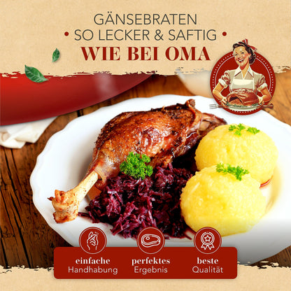 KRUSTENZAUBER Gusseisen Bräter Gänsebräter Oval 10L Induktion