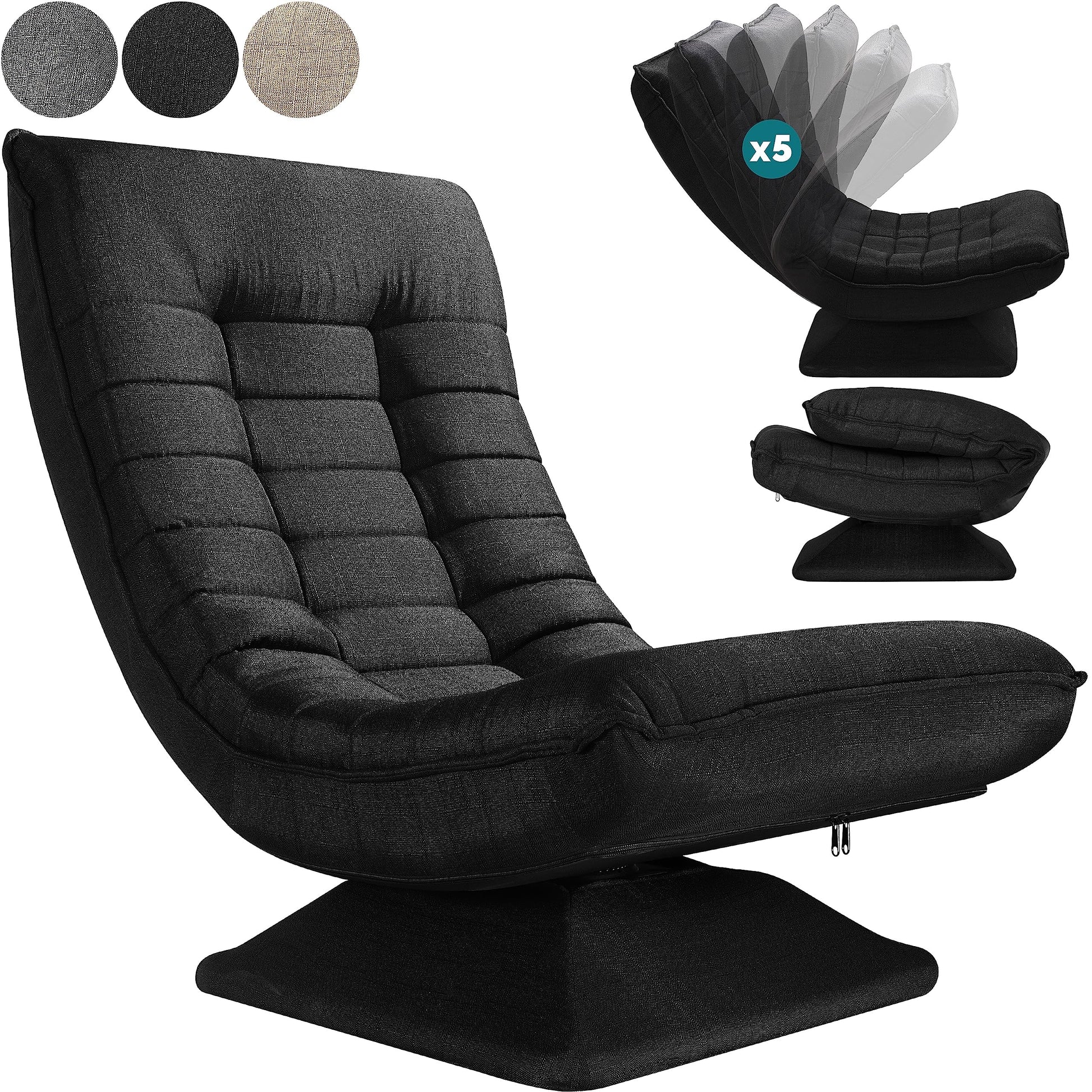 Casaria® verstellbarer Boden-Lounge-Sessel – drehbar, schwarz. Schwarzer, gepolsterter Sessel zum flexiblen Sitzen am Boden.