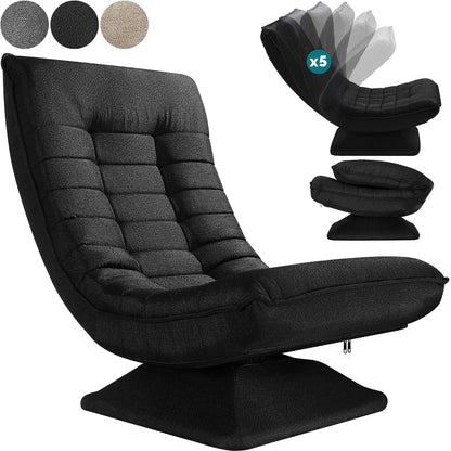 Casaria® verstellbarer Boden-Lounge-Sessel – drehbar, schwarz. Schwarzer, gepolsterter Sessel zum flexiblen Sitzen am Boden.