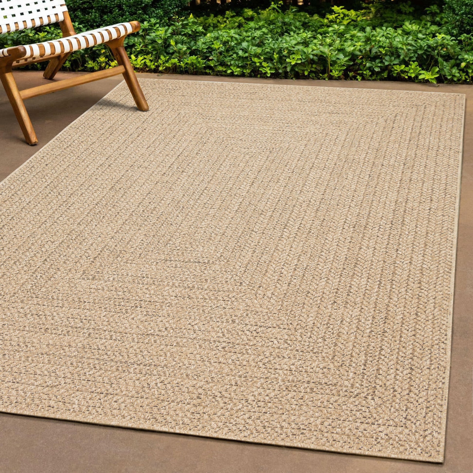 Teppich-Traum Outdoor Teppich Jute-Look beige/braun 140x200 cm – Flachgewebe mit modernem Muster für Balkon und Terrasse