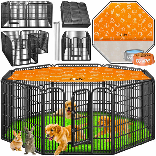 LovPet Welpenlaufstall XXL mit Dach, 8 Gitter je 80x80 cm