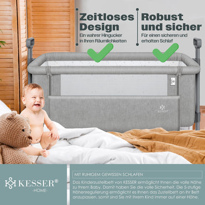 KESSER Hubi 3in1 Zustellbett Babybett Reisebett - Hellgrau