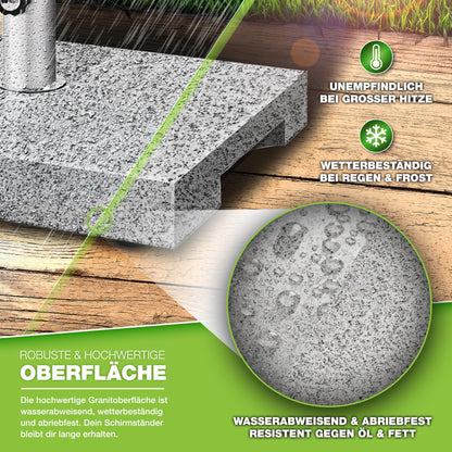 tillvex Granit Sonnenschirmständer Rechteckig 25 kg - Edelstahlrohr