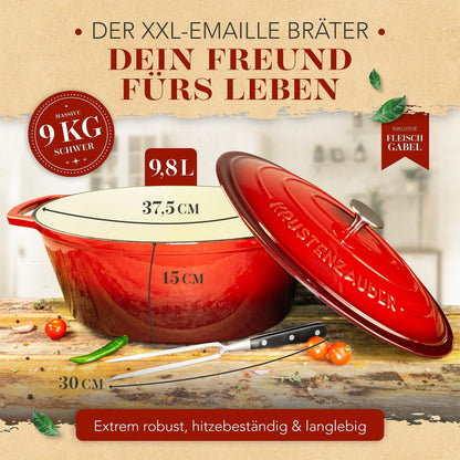KRUSTENZAUBER Gusseisen Bräter Gänsebräter Oval 10L Induktion