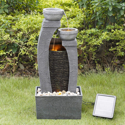 Teamson Home Solarbrunnen mit LED und Wasserfall, schiefergrau