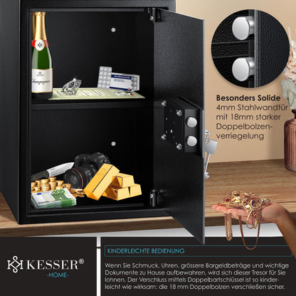 KESSER Möbeltresor Doppelbartschloss 50x35x31cm – Schwarz