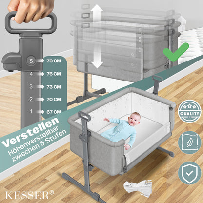 KESSER Hubi 3in1 Zustellbett Babybett Reisebett - Hellgrau