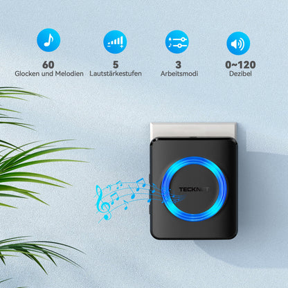 TECKNET Funkklingel Set IP65 wasserdicht 600 m 2 Sender 4 Empfänger