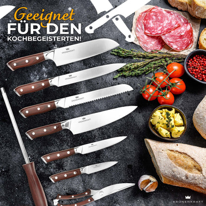 KRONENKRAFT® Messerset 9-tlg. mit Block – Pakkaholzgriffe