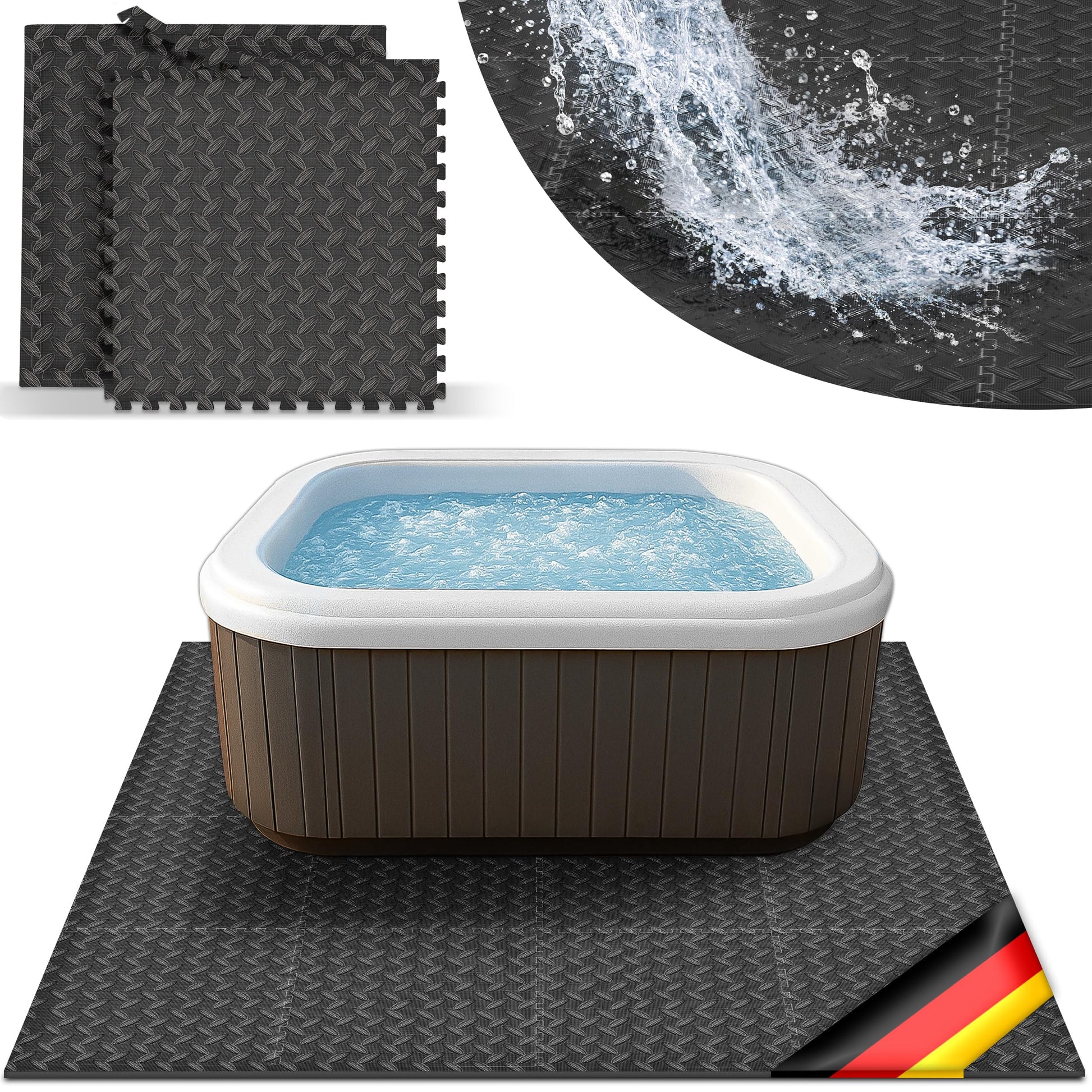 tillvex Whirlpool Unterlage eckig 200x200 cm, EVA-Matte schwarz mit strukturierter, rutschfester Oberfläche