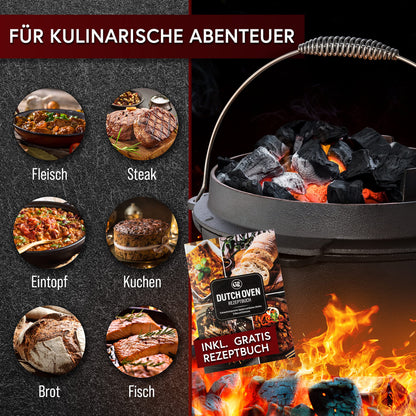 GUSSKÖNIG Dutch Oven 4.5L Gusseisen Feuertopf – Eingebrannt mit Füssen