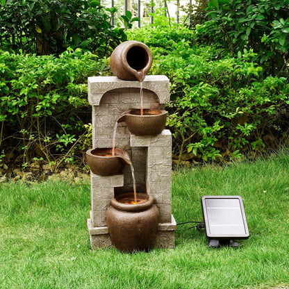 Teamson Home Solarbrunnen 4-stufig mit LED-Beleuchtung, Bronze