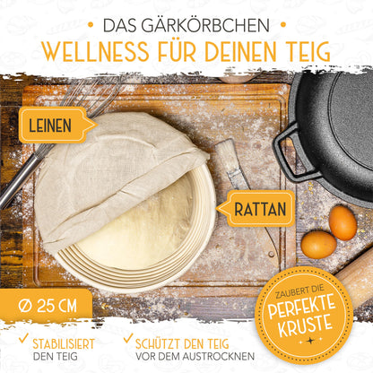 KRUSTENZAUBER Gusseisen Brotbacktopf 26cm – Inkl. Gärkorb